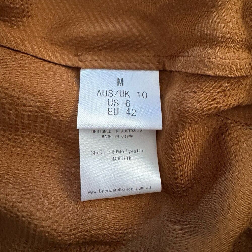 NWT Bronx and Banco Blouson-Sleeve Silk Carmen Dress in Gold Size 6 - Picture 12 of 12